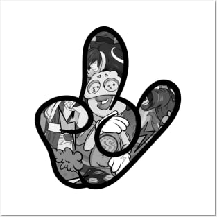 Cool rock and roll hand gesture logo drawing Posters and Art